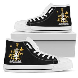 Irish Jolley or Jolly Coat of Arms Family Crest Ireland High Top Shoes (Women's/Men's) Black/ White Irish Shoes