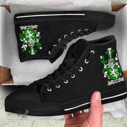 Irish Hume Coat of Arms Family Crest Ireland High Top Shoes (Women's/Men's) Black/ White Irish Shoes