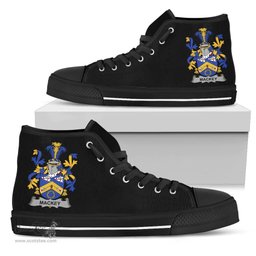 Irish Mackey Coat of Arms Family Crest Ireland High Top Shoes (Women's/Men's) Black/ White Irish Shoes