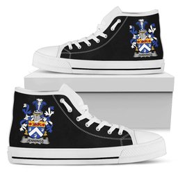 Irish Jennings or Jennyns Coat of Arms Family Crest Ireland High Top Shoes (Women's/Men's) Black/ White Irish Shoes