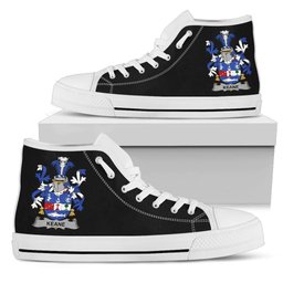 Irish Keane or O'Cahan Coat of Arms Family Crest Ireland High Top Shoes (Women's/Men's) Black/ White Irish Shoes
