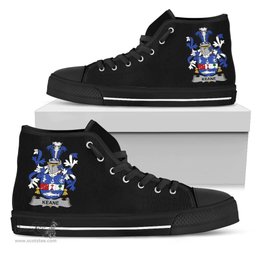 Irish Keane or O'Cahan Coat of Arms Family Crest Ireland High Top Shoes (Women's/Men's) Black/ White Irish Shoes