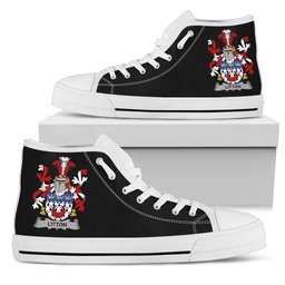 Irish Litton Coat of Arms Family Crest Ireland High Top Shoes (Women's/Men's) Black/ White Irish Shoes