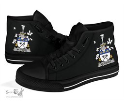 Irish McCourt Coat of Arms Family Crest Ireland High Top Shoes (Women's/Men's) Black/ White Irish Shoes