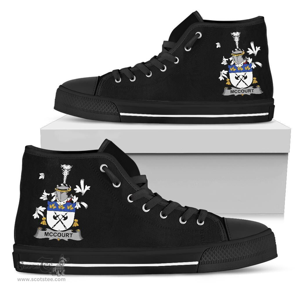 Irish McCourt Coat of Arms Family Crest Ireland High Top Shoes (Women's/Men's) Black/ White Irish Shoes