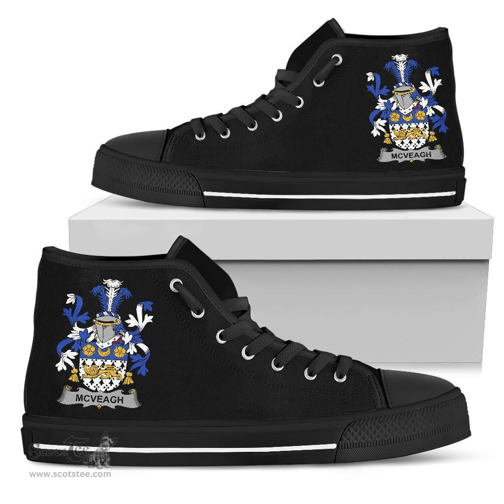 Irish McVeagh or McFingah Coat of Arms Family Crest Ireland High Top Shoes (Women's/Men's) Black/ White Irish Shoes