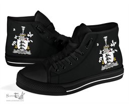 Irish Lovett Coat of Arms Family Crest Ireland High Top Shoes (Women's/Men's) Black/ White Irish Shoes