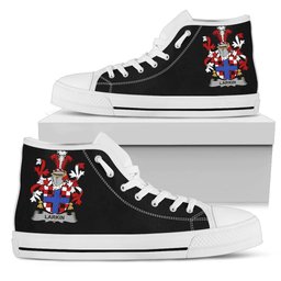 Irish Larkin or O'Larkin Coat of Arms Family Crest Ireland High Top Shoes (Women's/Men's) Black/ White Irish Shoes