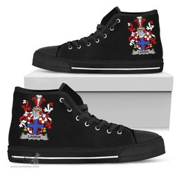 Irish Larkin or O'Larkin Coat of Arms Family Crest Ireland High Top Shoes (Women's/Men's) Black/ White Irish Shoes
