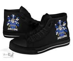 Irish Lees or McAleese Coat of Arms Family Crest Ireland High Top Shoes (Women's/Men's) Black/ White Irish Shoes