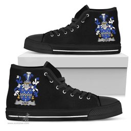 Irish Lees or McAleese Coat of Arms Family Crest Ireland High Top Shoes (Women's/Men's) Black/ White Irish Shoes