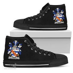 Irish Leigh or McLaeghis Coat of Arms Family Crest Ireland High Top Shoes (Women's/Men's) Black/ White Irish Shoes