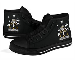 Irish Mangan or O'Mangan Coat of Arms Family Crest Ireland High Top Shoes (Women's/Men's) Black/ White Irish Shoes