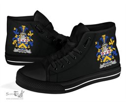 Irish Harris Coat of Arms Family Crest Ireland High Top Shoes (Women's/Men's) Black/ White Irish Shoes