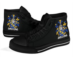 Irish James Coat of Arms Family Crest Ireland High Top Shoes (Women's/Men's) Black/ White Irish Shoes