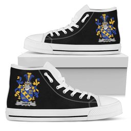 Irish James Coat of Arms Family Crest Ireland High Top Shoes (Women's/Men's) Black/ White Irish Shoes