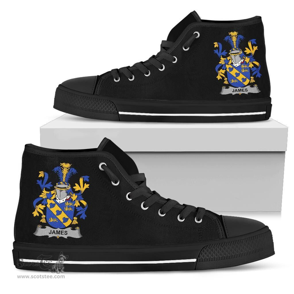 Irish James Coat of Arms Family Crest Ireland High Top Shoes (Women's/Men's) Black/ White Irish Shoes
