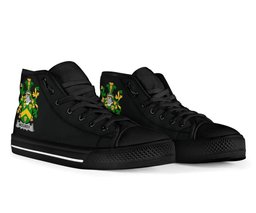 Irish McCurdy or Curdy Coat of Arms Family Crest Ireland High Top Shoes (Women's/Men's) Black/ White Irish Shoes