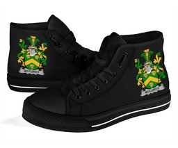 Irish McCurdy or Curdy Coat of Arms Family Crest Ireland High Top Shoes (Women's/Men's) Black/ White Irish Shoes