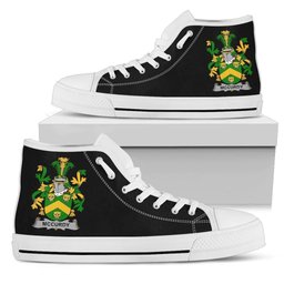 Irish McCurdy or Curdy Coat of Arms Family Crest Ireland High Top Shoes (Women's/Men's) Black/ White Irish Shoes