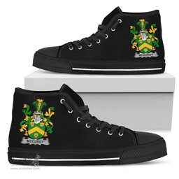 Irish McCurdy or Curdy Coat of Arms Family Crest Ireland High Top Shoes (Women's/Men's) Black/ White Irish Shoes