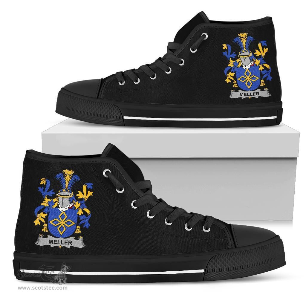 Irish Meller Coat of Arms Family Crest Ireland High Top Shoes (Women's/Men's) Black/ White Irish Shoes