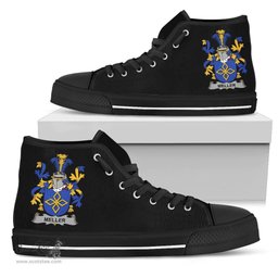 Irish Meller Coat of Arms Family Crest Ireland High Top Shoes (Women's/Men's) Black/ White Irish Shoes