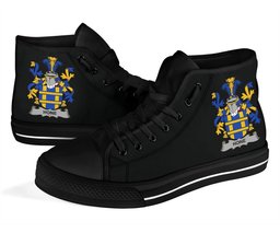 Irish Hone or O'Hone Coat of Arms Family Crest Ireland High Top Shoes (Women's/Men's) Black/ White Irish Shoes