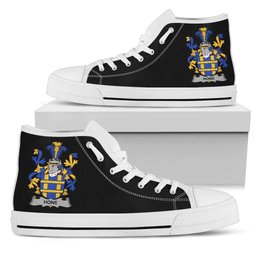 Irish Hone or O'Hone Coat of Arms Family Crest Ireland High Top Shoes (Women's/Men's) Black/ White Irish Shoes