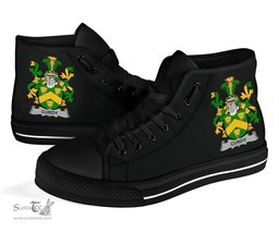 Irish Curdy or McCurdy Coat of Arms Family Crest Ireland High Top Shoes (Women's/Men's) Black/ White Irish Shoes