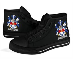 Irish Gara or O'Gara Coat of Arms Family Crest Ireland High Top Shoes (Women's/Men's) Black/ White Irish Shoes