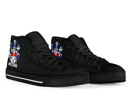 Irish Gara or O'Gara Coat of Arms Family Crest Ireland High Top Shoes (Women's/Men's) Black/ White Irish Shoes