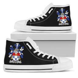 Irish Gara or O'Gara Coat of Arms Family Crest Ireland High Top Shoes (Women's/Men's) Black/ White Irish Shoes