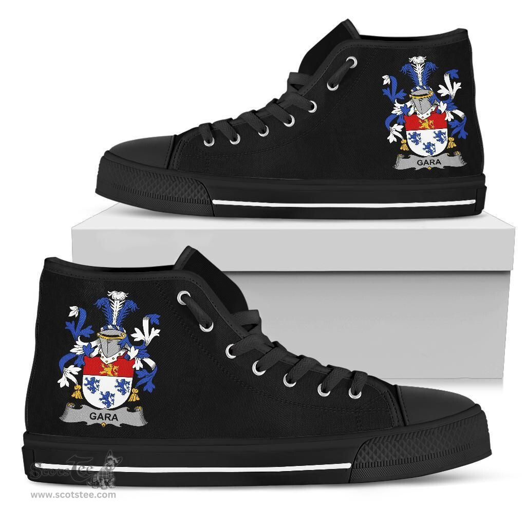 Irish Gara or O'Gara Coat of Arms Family Crest Ireland High Top Shoes (Women's/Men's) Black/ White Irish Shoes