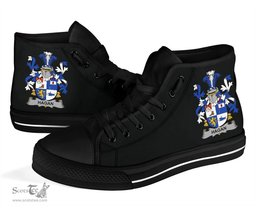 Irish Hagan or O'Hagan Coat of Arms Family Crest Ireland High Top Shoes (Women's/Men's) Black/ White Irish Shoes