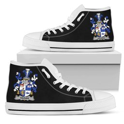 Irish Hagan or O'Hagan Coat of Arms Family Crest Ireland High Top Shoes (Women's/Men's) Black/ White Irish Shoes