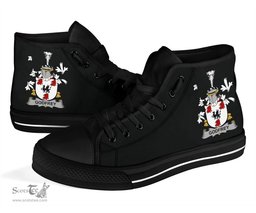 Irish Godfrey (of Bushfield) Coat of Arms Family Crest Ireland High Top Shoes (Women's/Men's) Black/ White Irish Shoes