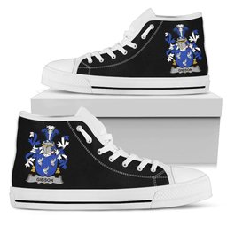 Irish Gibson Coat of Arms Family Crest Ireland High Top Shoes (Women's/Men's) Black/ White Irish Shoes