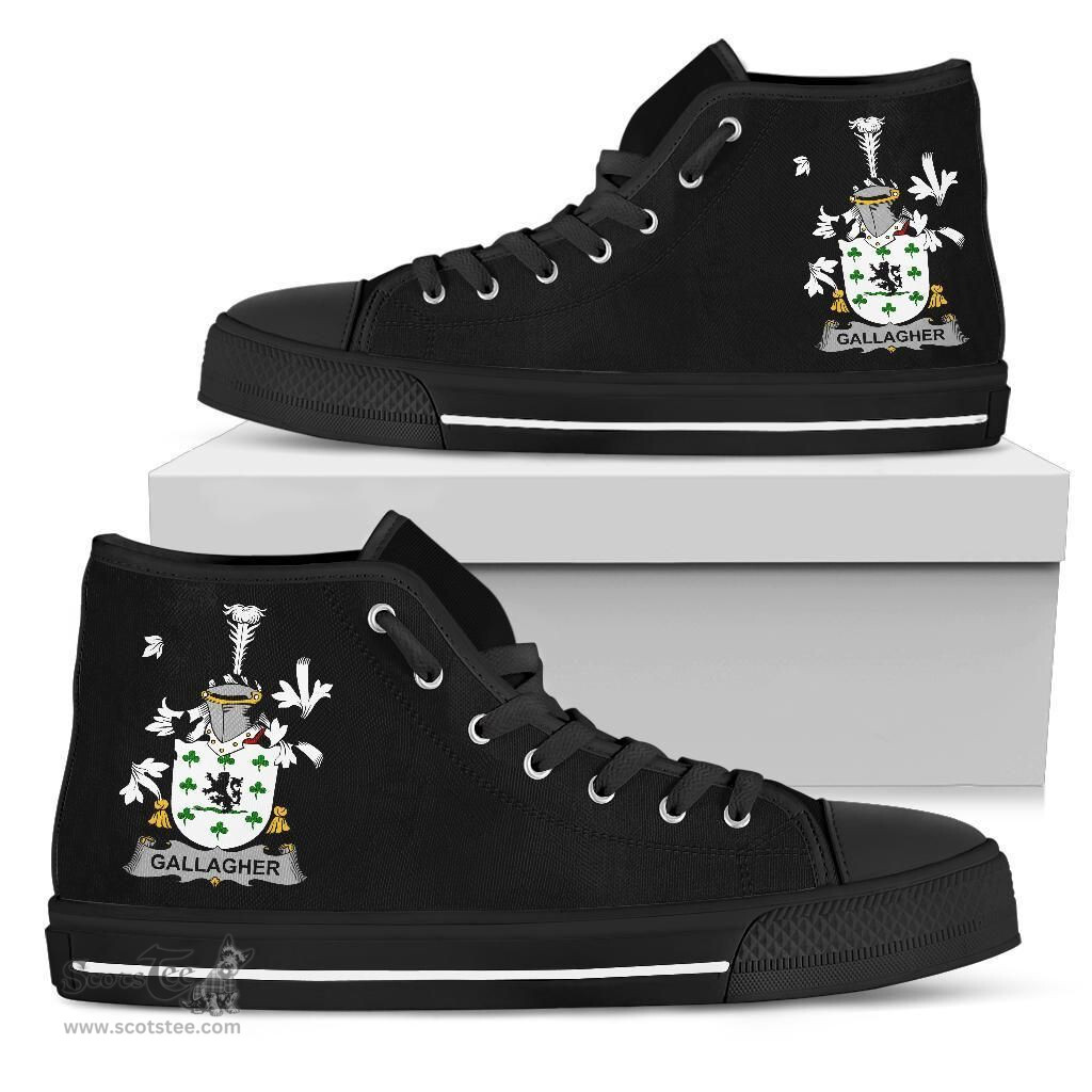 Irish Gallagher or O'Gallagher Coat of Arms Family Crest Ireland High Top Shoes (Women's/Men's) Black/ White Irish Shoes