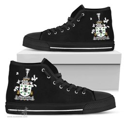 Irish Gallagher or O'Gallagher Coat of Arms Family Crest Ireland High Top Shoes (Women's/Men's) Black/ White Irish Shoes