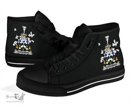 Irish Goodman Coat of Arms Family Crest Ireland High Top Shoes (Women's/Men's) Black/ White Irish Shoes