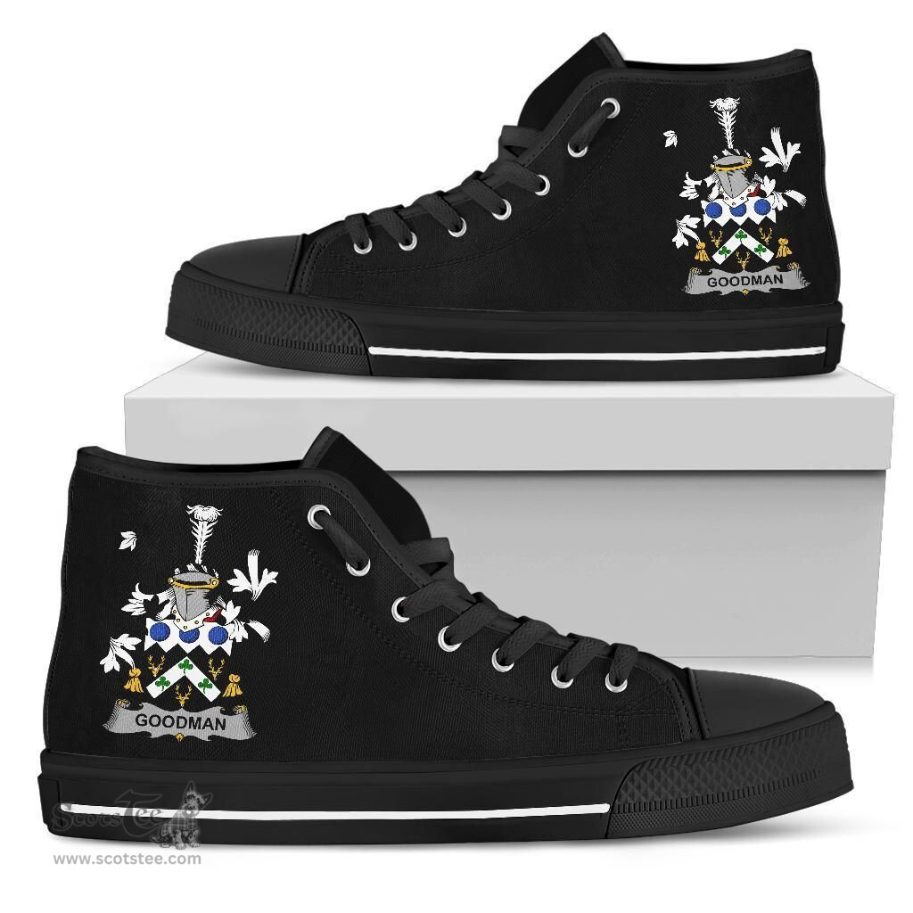 Irish Goodman Coat of Arms Family Crest Ireland High Top Shoes (Women's/Men's) Black/ White Irish Shoes