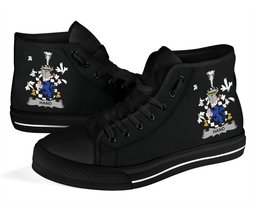 Irish Hand or McClave Coat of Arms Family Crest Ireland High Top Shoes (Women's/Men's) Black/ White Irish Shoes