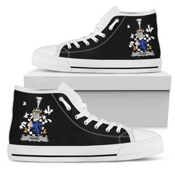 Irish Hand or McClave Coat of Arms Family Crest Ireland High Top Shoes (Women's/Men's) Black/ White Irish Shoes