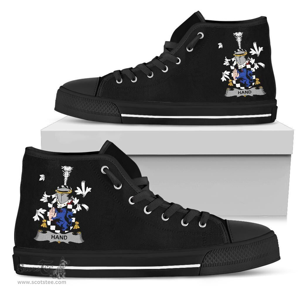Irish Hand or McClave Coat of Arms Family Crest Ireland High Top Shoes (Women's/Men's) Black/ White Irish Shoes