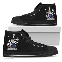 Irish Hand or McClave Coat of Arms Family Crest Ireland High Top Shoes (Women's/Men's) Black/ White Irish Shoes