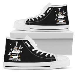Irish Guest Coat of Arms Family Crest Ireland High Top Shoes (Women's/Men's) Black/ White Irish Shoes