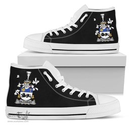 Irish Gilchrist or McGilchrist Coat of Arms Family Crest Ireland High Top Shoes (Women's/Men's) Black/ White Irish Shoes