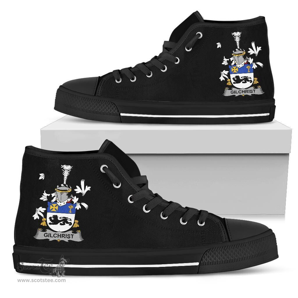 Irish Gilchrist or McGilchrist Coat of Arms Family Crest Ireland High Top Shoes (Women's/Men's) Black/ White Irish Shoes