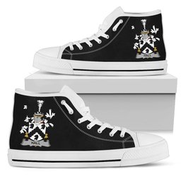 Irish Hall or MacHall Coat of Arms Family Crest Ireland High Top Shoes (Women's/Men's) Black/ White Irish Shoes